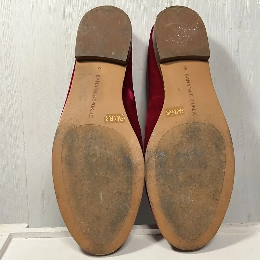 Velvet Faux Fur Slides Mules Loafers Banana Republic Women’s 6 Fuchsia